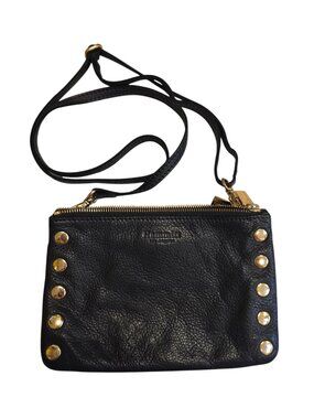 Hammitt Black Leather Crossbody Bag Gold Rivet Minimalist Modern Designer Punk
